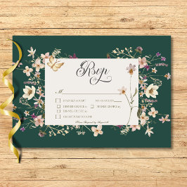 Cartão RSVP Rustic Wildflower Frame Emerald Green - Três Janta