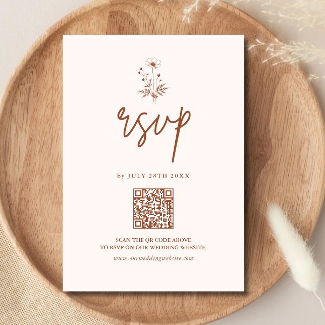 Cartão RSVP Rustic Wildflower Terracotta Boho Código QR Casame (Criador carregado)