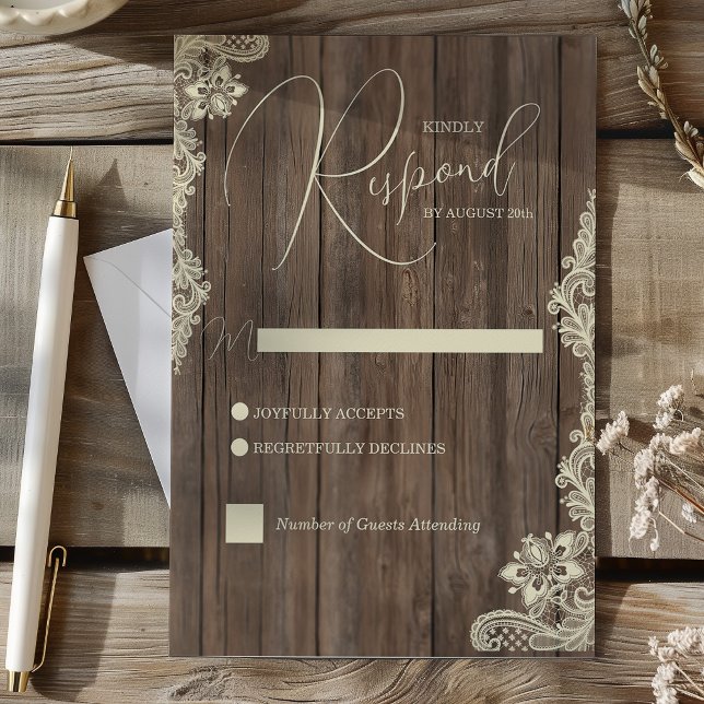 Cartão RSVP Rustic Wood and Lace Wedding Response Card (Rustic Wood and Lace Wedding Response Card)