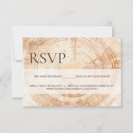 Cartão RSVP Rustic Wood Slice Tree Ring Wedding reserved seats