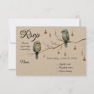 Cartão RSVP Rustic Woodland Love Birds Casamento Romântico