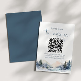 Cartão RSVP Rustic Woodland Winter Forest Código QR Casamento