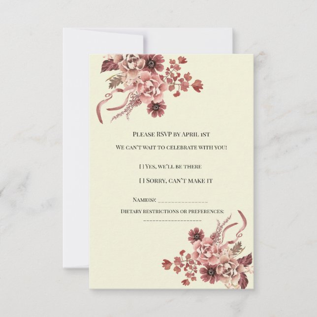 Cartão RSVP Rústica Autumn Blooms Cream Backcolor (Frente)