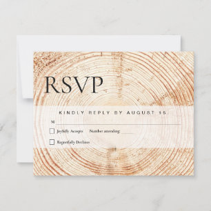 Cartão RSVP Rústica Casamento de Madeira Corta Correio Fatia e