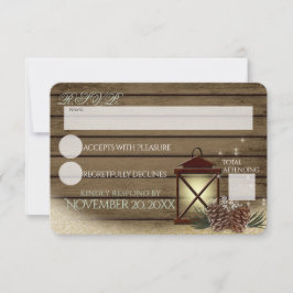 Cartão RSVP Rústica Madeira de inverno e Lanterna