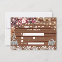 Cartão RSVP Rústica Wood Baby's Breath String Lights