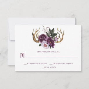 Cartão RSVP Rústico Boho Roxo Pia Pia Pia Pia Rinos Alcatrões