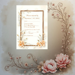 Cartão RSVP Rústico Elegante Floral Neutro