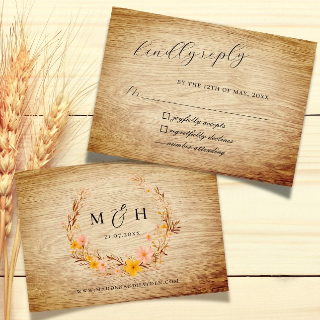 Cartão RSVP Rústico Nêutico Boho Wreath Wreath Wood (Criador carregado)