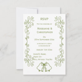 Cartão RSVP Sage Bells Scrollwork Design Casamento