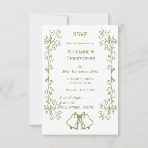 Cartão RSVP Sage Bells Scrollwork Design Casamento