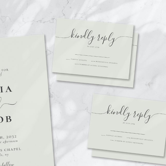 Cartão RSVP Sage Bohemian Script Simple Modern Weding (Criador carregado)