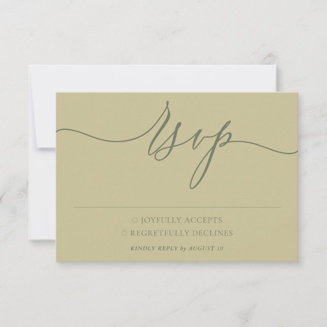 Cartão RSVP Sage e Dourado Casamento Moderno Minimalista (Frente)