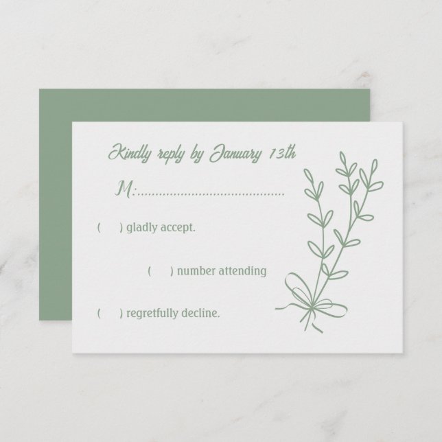 Cartão RSVP Sage elegante romântico casamento floral verde (Frente/Verso)