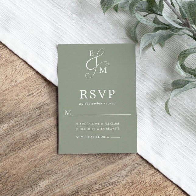 Cartão RSVP Sage Green Ampersand Wedding (Criador carregado)