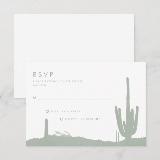 Cartão RSVP Sage Green Cactus Desert Wedding (Frente/Verso)