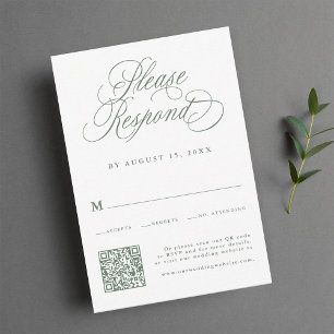 Cartão RSVP Sage Green Calliografia Romântica Casamento Código