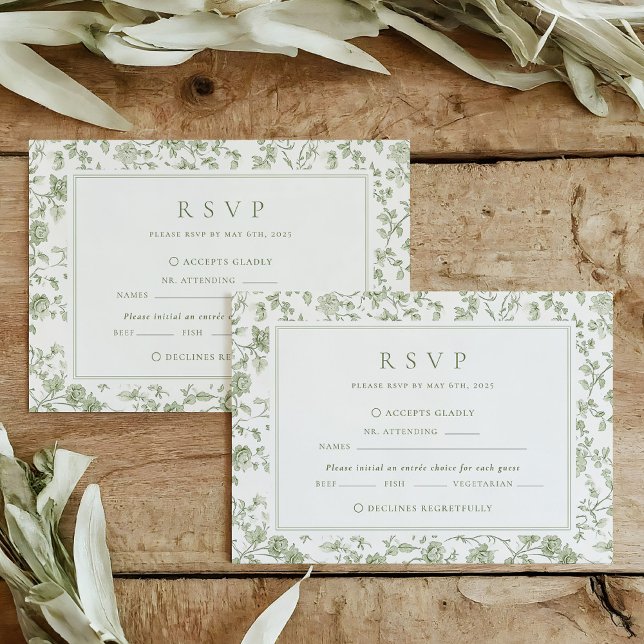 Cartão RSVP Sage Green Chinoiserie Wedding (Criador carregado)