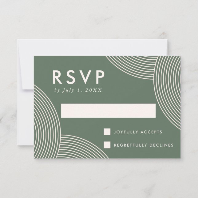 Cartão RSVP Sage Green e Cream Geométrico Swirl Wedding (Frente)