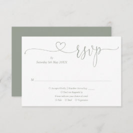 Cartão RSVP Sage Green Elegant Heart Script