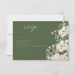 Cartão RSVP Sage Green-Elegant White Floral Boi