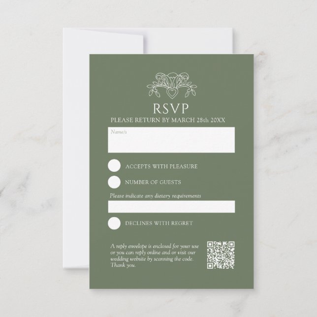 Cartão RSVP Sage green fleur de lis blosom borboletas (Verso)