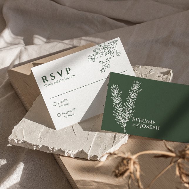 Cartão RSVP Sage Green Floral Boho Botânico Único Casamento (Criador carregado)