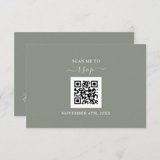 Cartão RSVP Sage Green Floral Código QR Adicione seu Casamento (Frente/Verso)