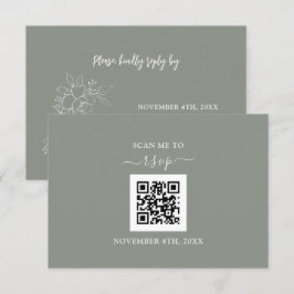 Cartão RSVP Sage Green Floral Código QR Adicione seu Casamento