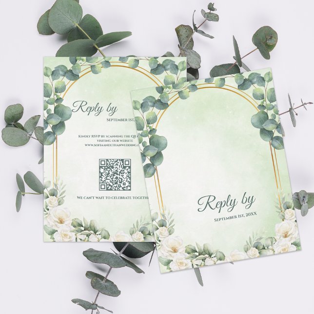 Cartão RSVP Sage Green Floral Eucalyptus Botanical Wedding (Sage Green Floral Eucalyptus Botanical Wedding RSVP Card)
