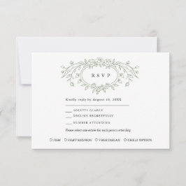 Cartão RSVP Sage Green Floral Line Art Wedding Response Card