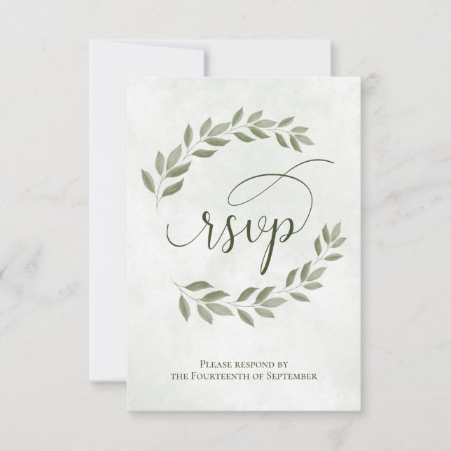 Cartão RSVP Sage Green Laurel deixa casamento russo (Frente)