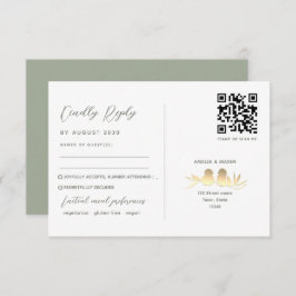 Cartão RSVP Sage Green Lovebird Casamento QR