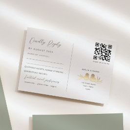 Cartão RSVP Sage Green Lovebird Casamento QR