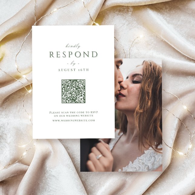 Cartão RSVP Sage Green Modern Classy Luxury Código QR Casament (Sage Green Modern Classy Luxury QR code Wedding RSVP Card)