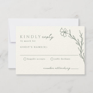 Cartão RSVP Sage Green Modern Stenciled Botanical Cream Ivory