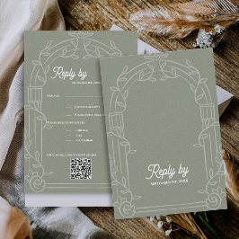 Cartão RSVP Sage Green Ornate Arch Botanical Wedding Reply By