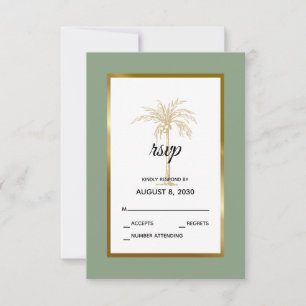 Cartão RSVP Sage Green Palm Tree Beach Weding