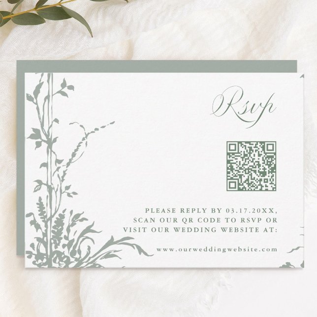 Cartão RSVP Sage Green Romantic Botanical Garden Wedding (Criador carregado)