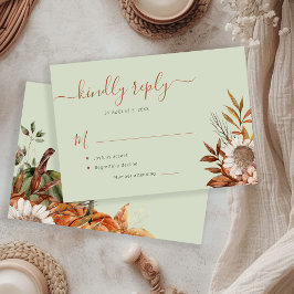 Cartão RSVP Sage green rust foliage boho floral wedding