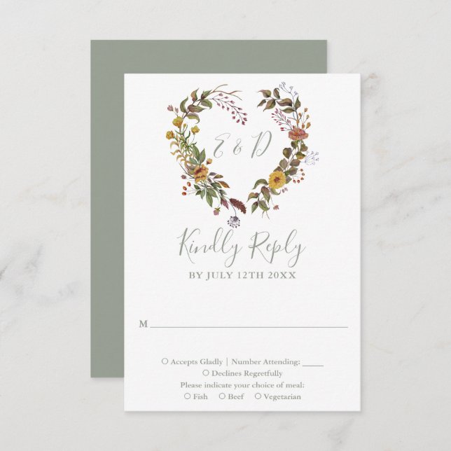 Cartão RSVP Sage Green Rustic Wildflower Wedding (Frente/Verso)