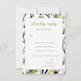 Cartão RSVP Sage Green & Soft Yellow Botanical Wedding