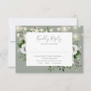 Cartão RSVP Sage Green String Lights Floral Wedes