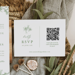 Cartão RSVP Sage Green Toile Floral Weding Código QR