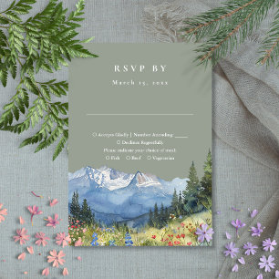 Cartão RSVP Sage Green Watercolor Mountain