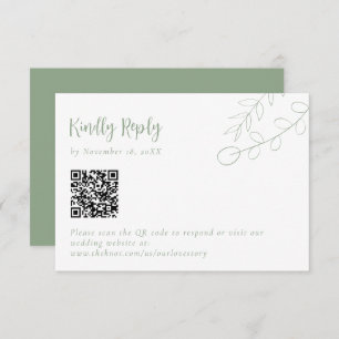 Cartão RSVP Sage Green Wedding Kindly Responde Boho Código QR