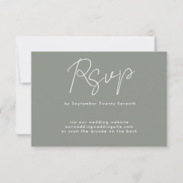 Cartão RSVP Sage green white custom Wedding Website QR CODE