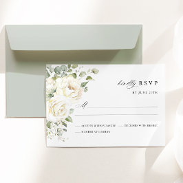 Cartão RSVP Sage Green White Floral Watercolor Elegant Wedding