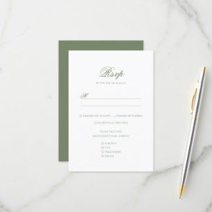 Cartão RSVP Sage Green & White Leaf Monogramas Casamento de Cr