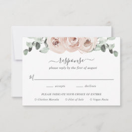 Cartão RSVP Sage Greenery Meal Pink Dusty Rosa Casamento Flora